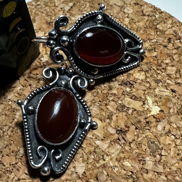 Earrings Sterling Silver Carnelian - Picture 2 of 6